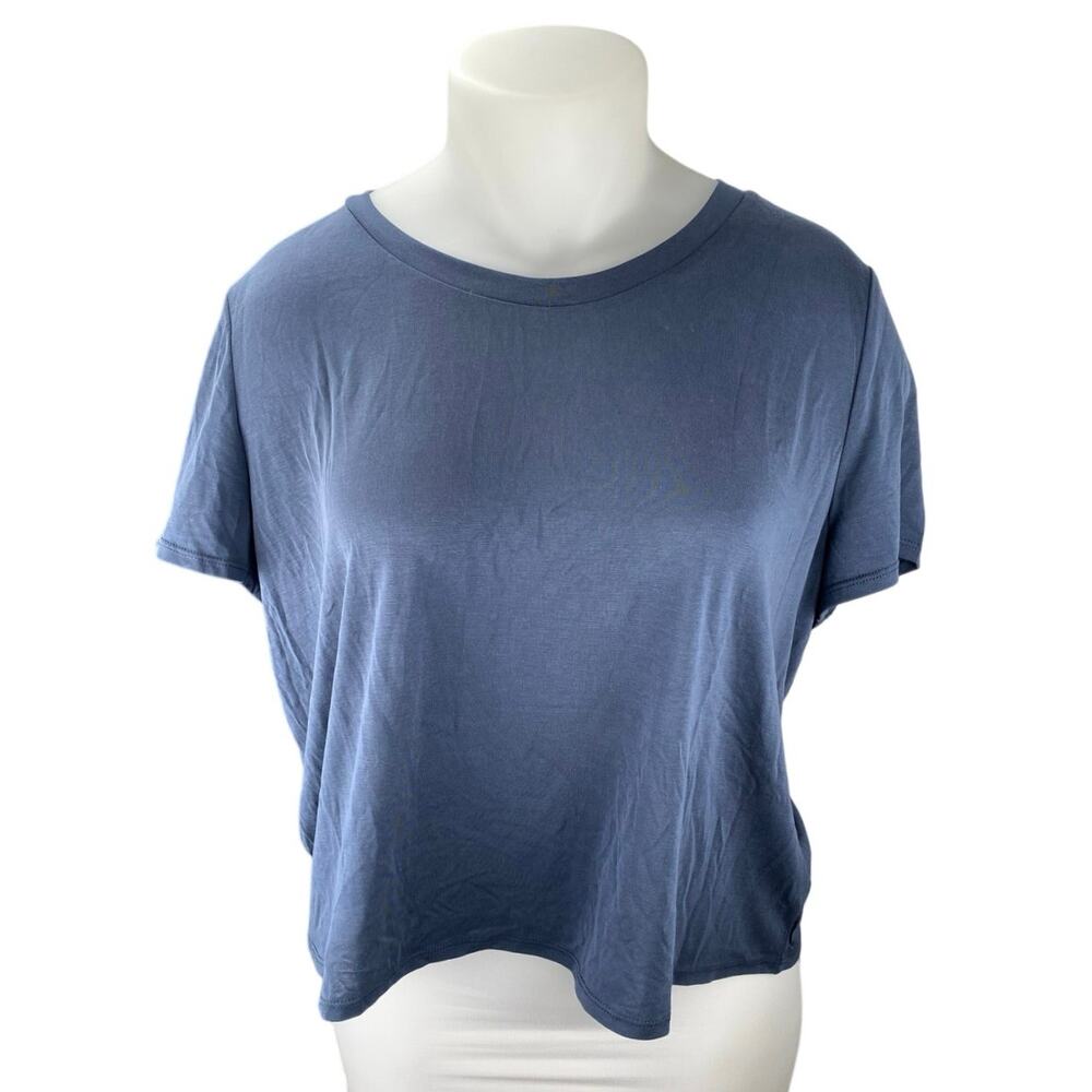 NEW Monki Women's Blue Crewneck Short Sleeve Casual Crop Tee T-shirt Top Sz XXL